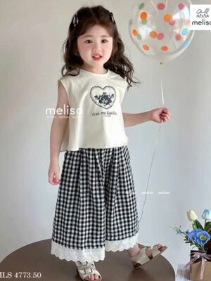 Set bé gái áo sách nách quần caro 13-45kg