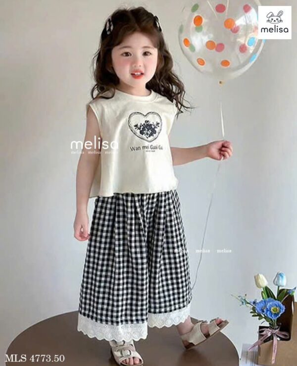 Set bé gái áo sách nách quần caro 13-45kg