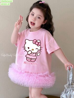 Đầm hồng hello kitty chân bồng 13-40kg