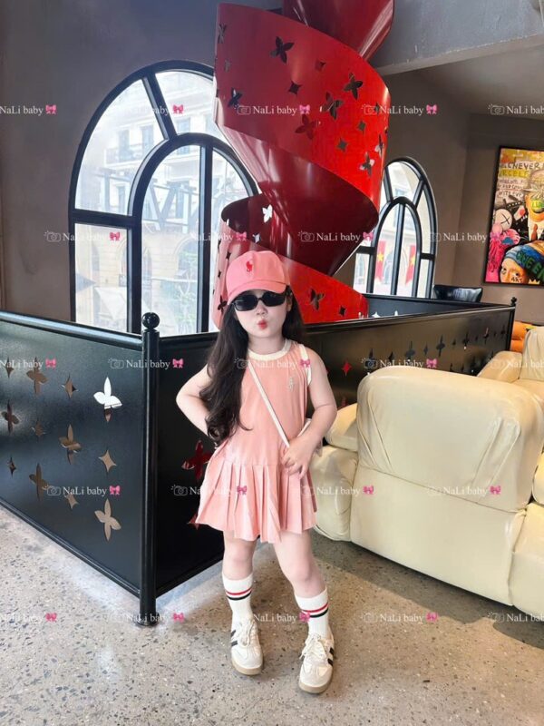 Đầm thun thêu ngựa polo kèm nón (13-35kg) - Hình ảnh 2