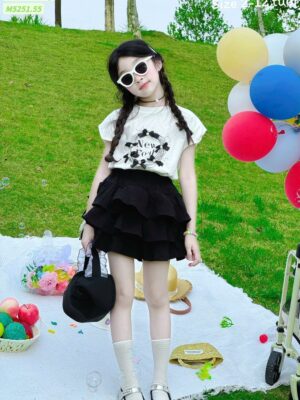 Set bộ váy đen áo thun trắng nơ 10-45kg
