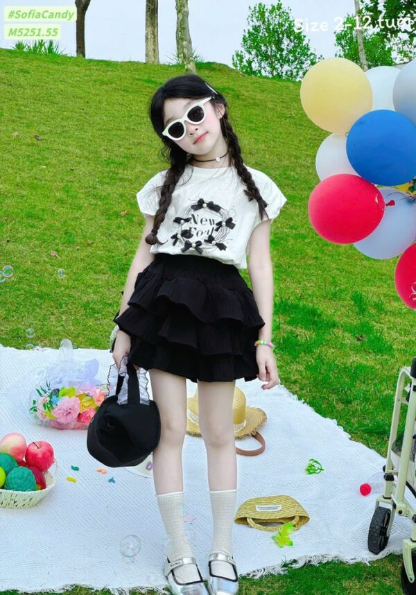 Set bộ váy đen áo thun trắng nơ 10-45kg