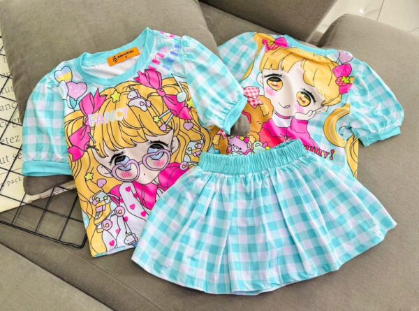 Bộ váy 3d thun lạnh caro bé gái 12-45kg - Hình ảnh 6