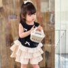 Set nơ áo đen cân vây tầng kem