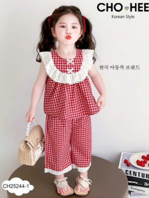Set caro đỏ cánh tiên quần dài 12-40kg