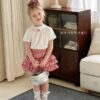Set áo thun trắng nơ đỏ váy caro đỏ 10-40kg