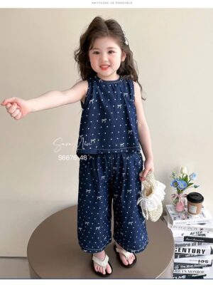 Set demin nơ xanh bé gái 12-40kg