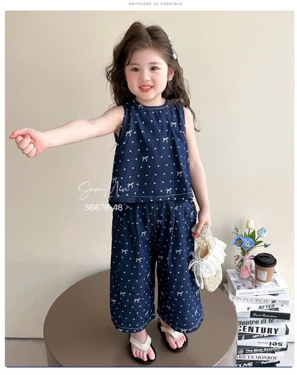 Set demin nơ xanh bé gái 12-40kg