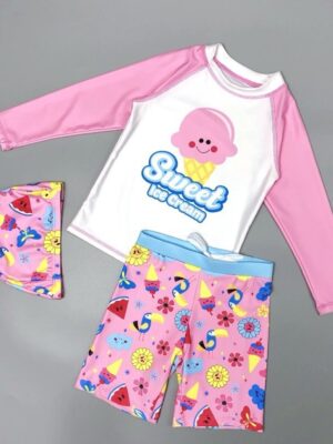 Bộ bơi hồng sweet kèm nón