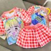 Bộ váy 3d thun lạnh caro bé gái 12-45kg