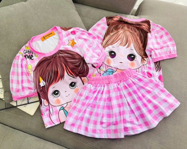 Bộ váy 3d thun lạnh caro bé gái 12-45kg - Hình ảnh 3