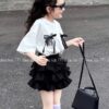 Set bộ áo trắng nơ chân váy đen