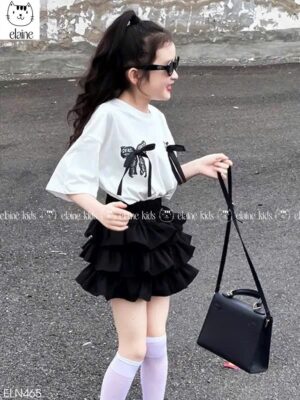 Set bộ áo trắng nơ chân váy đen