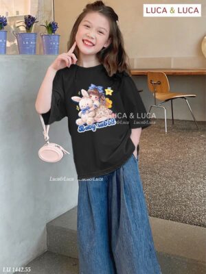 Set quần demin áo thun thỏ đen 13-45kg