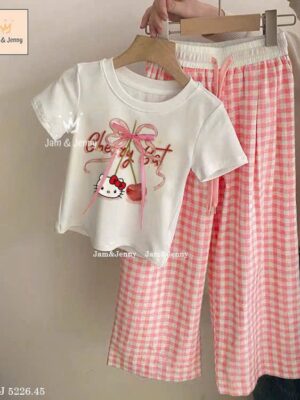Set qdtn caro hòng áo trắng kitty 13-45kg