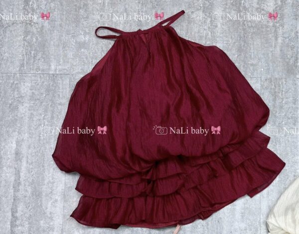Set tơ tằm đỏ đô thiết kế qc bé gai15-35kg