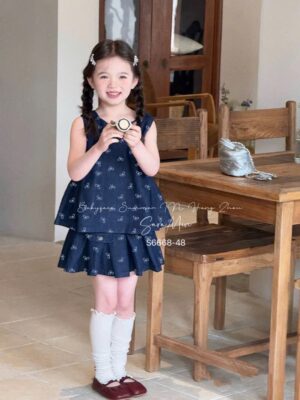 Set jean demin nơ bé gái sz 13-45kg
