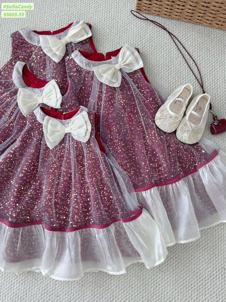 đầm vol đỏ xoằ trắng nơ cổ 12-40kg