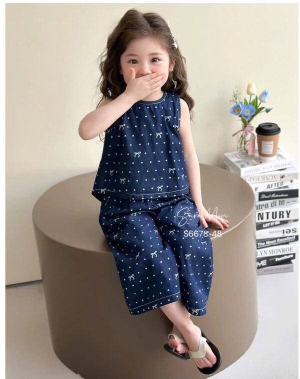 Set demin nơ xanh bé gái 12-40kg - Hình ảnh 2