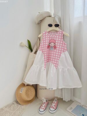 Đầm azuzi co gái caro hong13-45kg