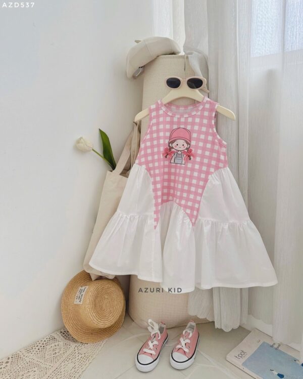 Đầm azuzi co gái caro hong13-45kg