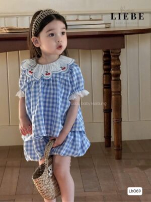 Set bộ caro cherry bé gái 12-45kg