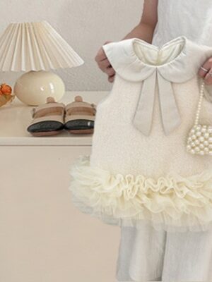 Đầm thiết kế đính hạt nơ bé gái 10-25kg