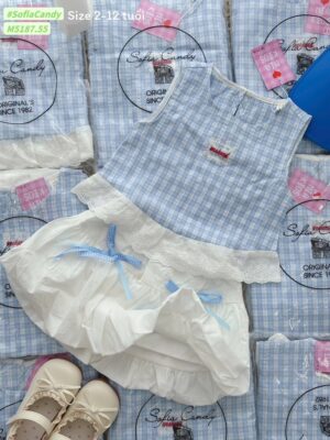 Set vây xanh caro quần bí trắng 12-40kg