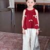 Set đỏ nơ bé gái quần trắng ống rộng12-40kg