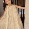 Đầm ren thêu hoa nổi cổ yêm kem 15-45kg