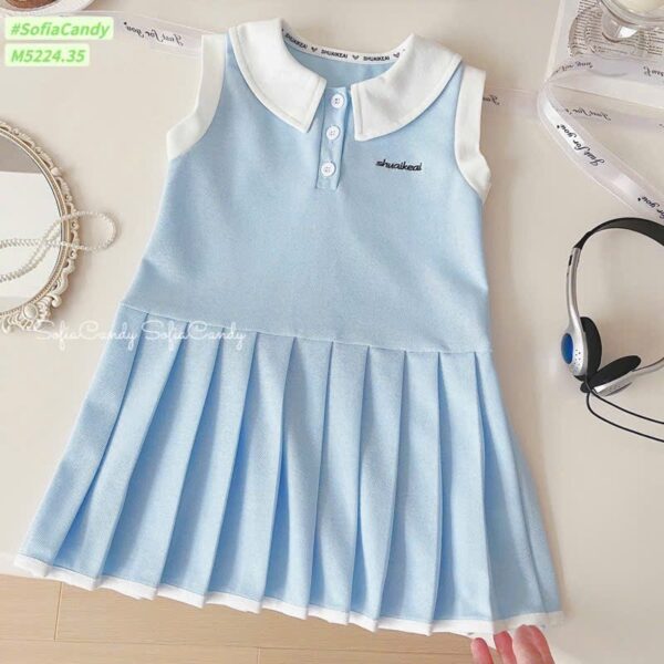 Đầm thun xanh dương xấp ly 13-45kg