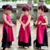 Áo dài cách tân cổ yếm hồng kèm bờm 12-40kg