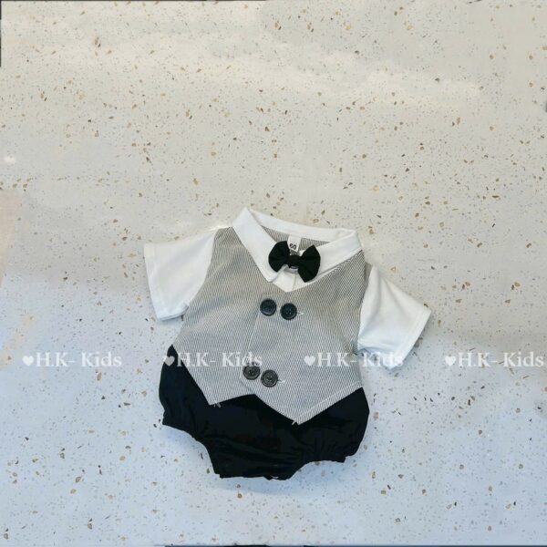 Set sơ sinh 5-15kg bé trai nơ sọc - Hình ảnh 2
