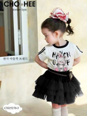 Set gấu thỏ chân váy đen áo trắng 13-45kg
