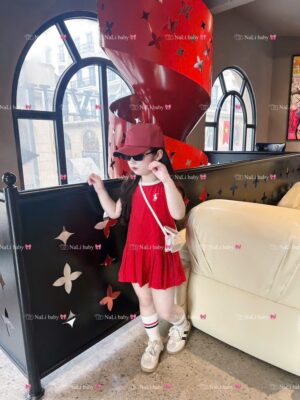 Đầm thun thêu ngựa polo kèm nón (13-35kg)