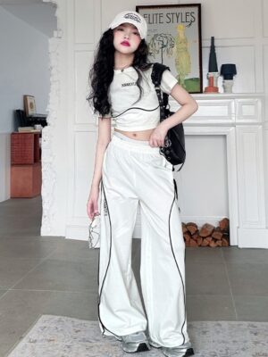 Set áo trắng crop quần trắng 120-170