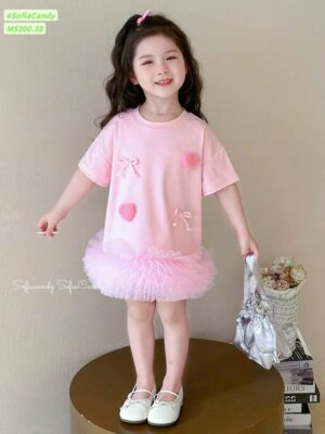 Đầm thun hồng trái tim babydoll 10-40kg