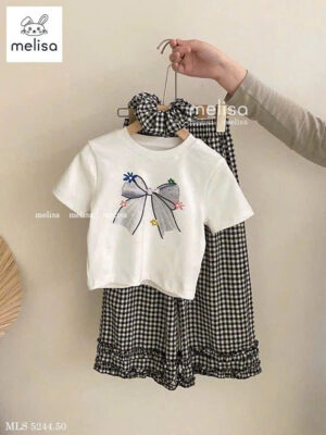 Set bộ qdtn caro nơ bé gái 10-45kg