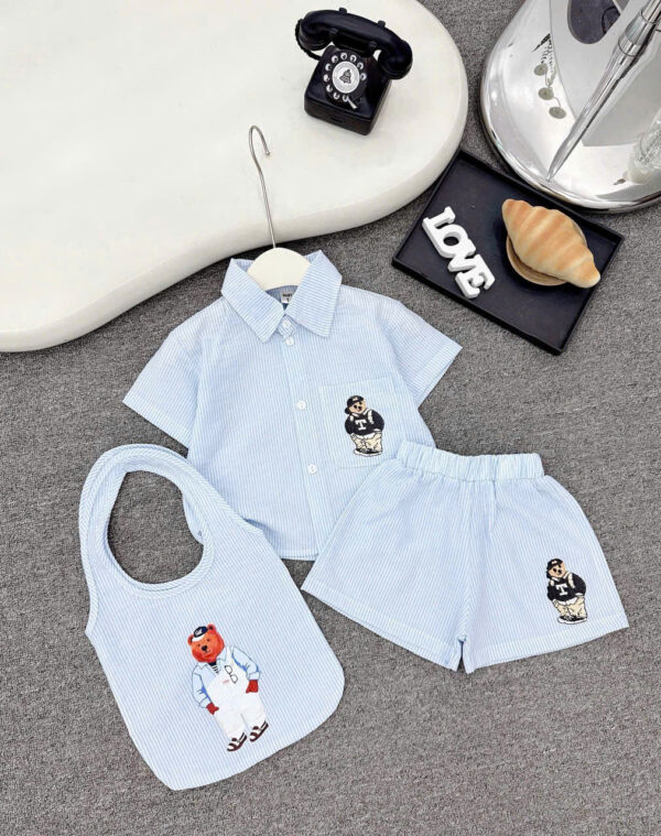 Bộ sơmi đũi sọc gấu xanh vàng - Hình ảnh 2