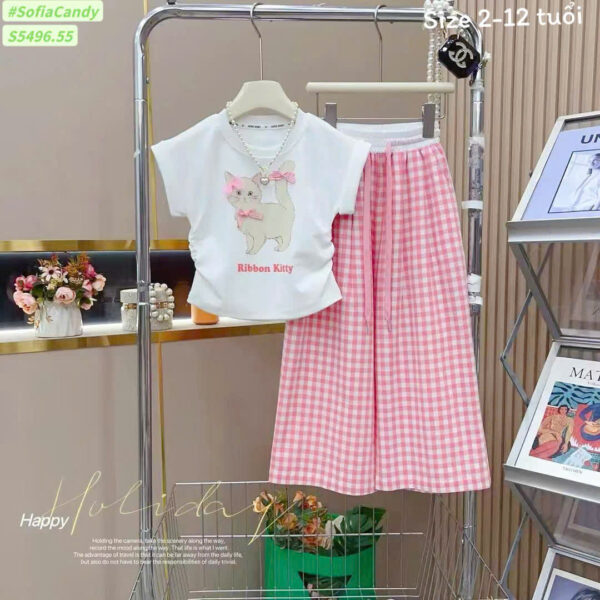 Bộ mèo quần caro hồng 10-40kg