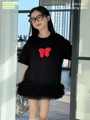 Đầm đen thun coton nơ đỏ 10-40kg