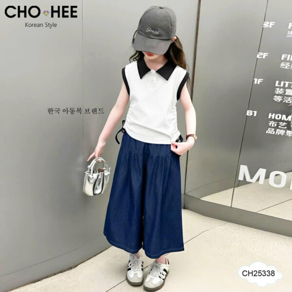 Set áo trắng cổ quần jean demin đậm 13-45kg