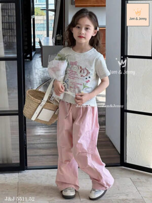 Set quần kaki hồng áo nơ xám 13-45kg