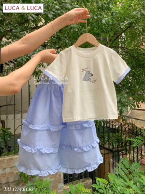 Set váy dài caro xanh chú cún 13-45kg