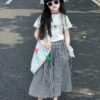 Set váy caro đen áo xám mèo cute 13-45kg