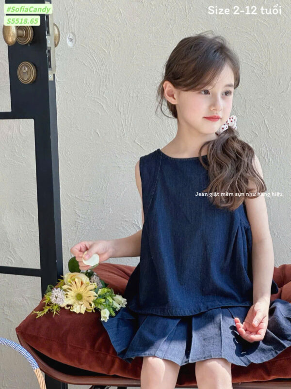 Set jean demin đậm bé gái 13-45kg