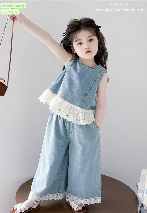 Set jean demin phối ren mềm 13-45kg