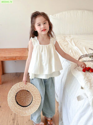 Set áo dây trắng q.jean mềm ống rộng 13-45kg