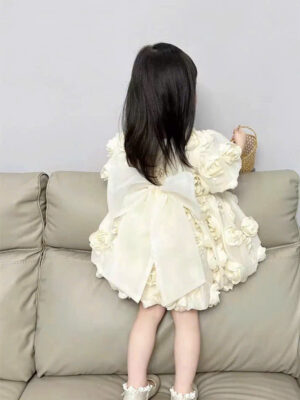 Đầm xoè bồng kem hoa hồng 12-40kg