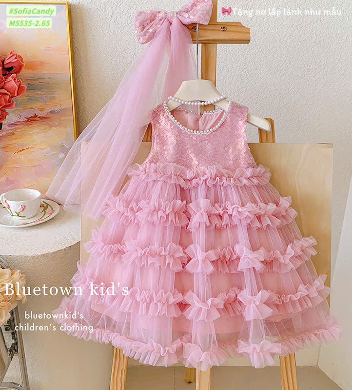 Đầm kimsa trắng hồng lấp lánh10-40kg - Hình ảnh 2